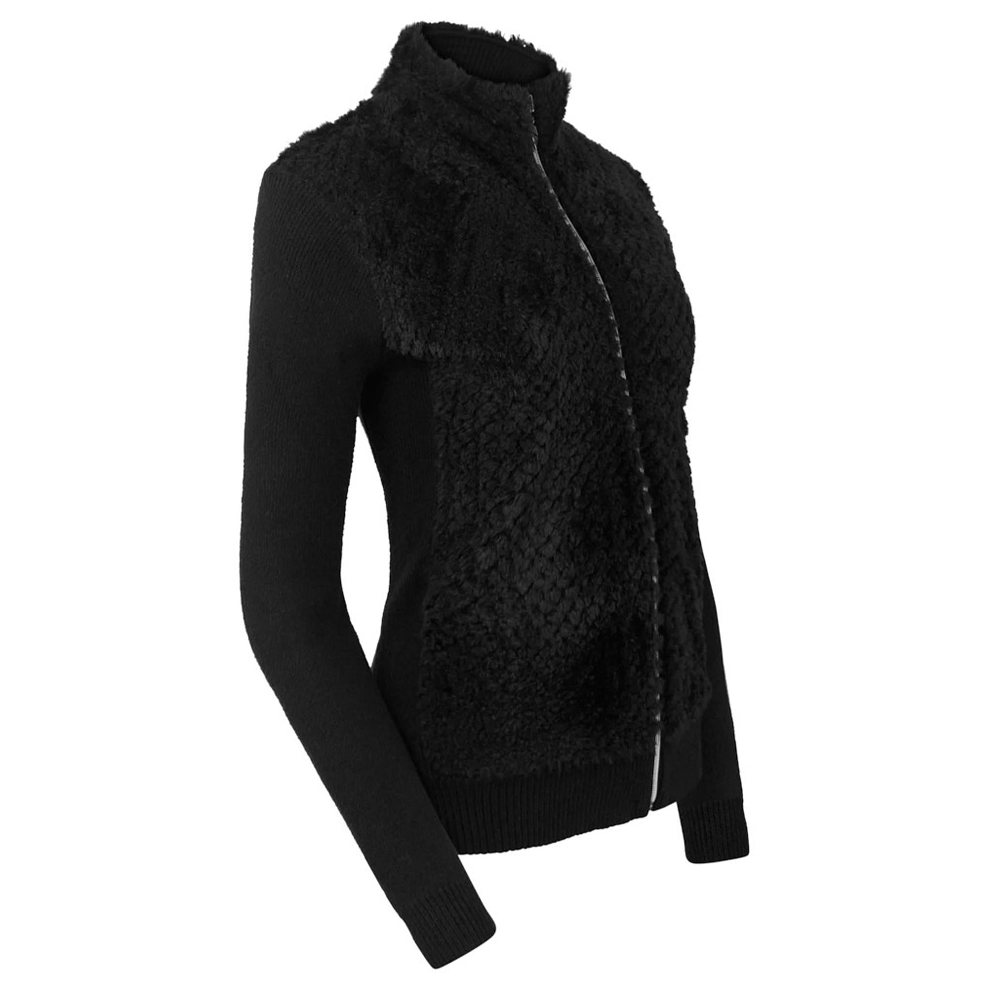 Pure Golf Ellisa Knitted Faux Fir Front Ladies Golf Mid Layer Black